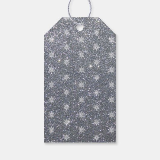 Vrolijk kerstscript zilveren glitter gepersonalise cadeaulabel (Achterkant)