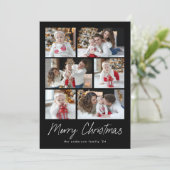 Vrolijk kerstscript zwart 6 fotocollage feestdagenkaart (Staand voorkant)