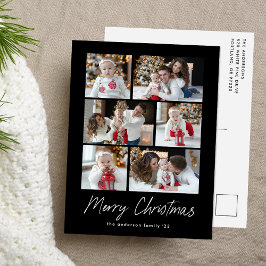 Vrolijk kerstscript zwart 6 fotocollage feestdagenkaart