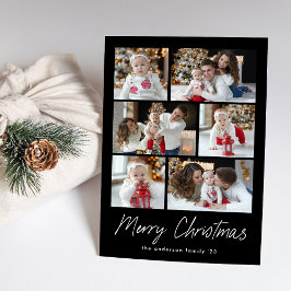 Vrolijk kerstscript zwart 6 fotocollage feestdagenkaart