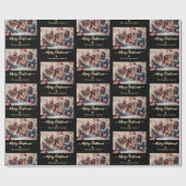 Vrolijk Kerstscript Zwart Goud Fotocollage Cadeaupapier (Vlak)