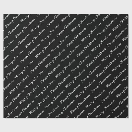 Vrolijk kerstscript zwart-wit cadeaupapier (Vlak)