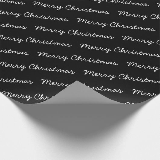 Vrolijk kerstscript zwart-wit cadeaupapier (Hoek)