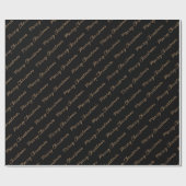 Vrolijk kerstscript zwart-wit en goud cadeaupapier (Vlak)