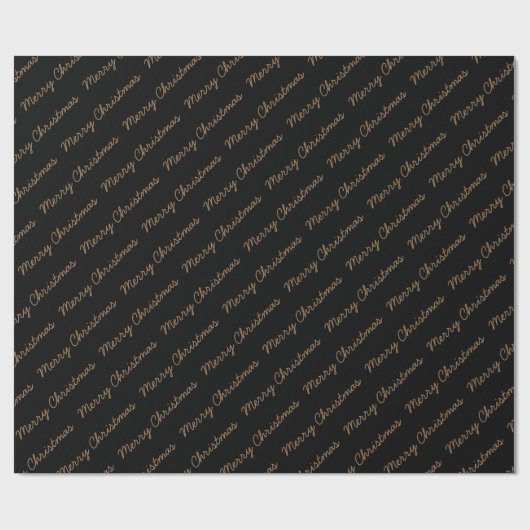 Vrolijk kerstscript zwart-wit en goud cadeaupapier (Vlak)