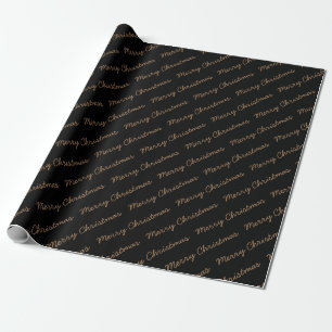 Vrolijk kerstscript zwart-wit en goud cadeaupapier