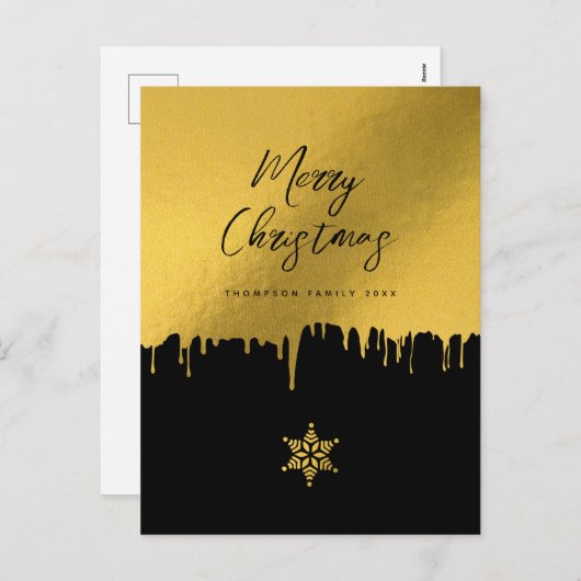 Vrolijk kerstscript zwart-wit, niet-gouden foto feestdagenkaart (Voorkant / Achterkant)