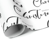 Vrolijk kerstscript zwart wit vakantie cadeaupapier (Rol Hoek)