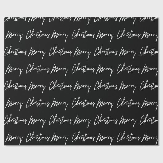 Vrolijk kerstscript zwart-wit - winter cadeaupapier (Vlak)