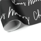 Vrolijk kerstscript zwart-wit - winter cadeaupapier (Rol Hoek)