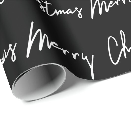 Vrolijk kerstscript zwart-wit - winter cadeaupapier (Rol Hoek)