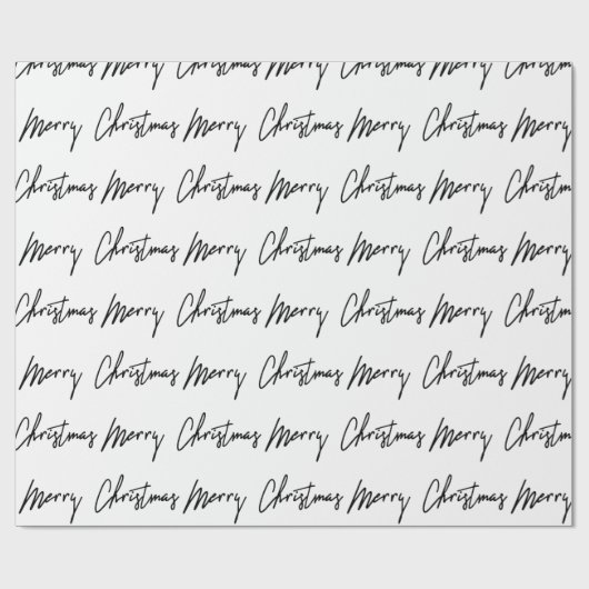 Vrolijk kerstscript zwart-witminimalisme cadeaupapier (Vlak)