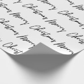 Vrolijk kerstscript zwart-witminimalisme cadeaupapier (Hoek)