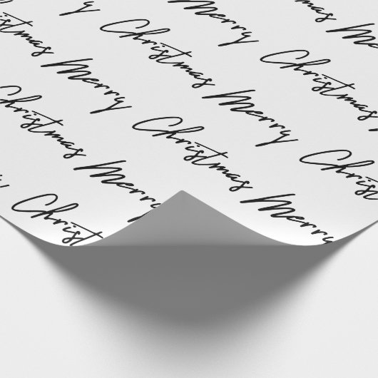 Vrolijk kerstscript zwart-witminimalisme cadeaupapier (Hoek)
