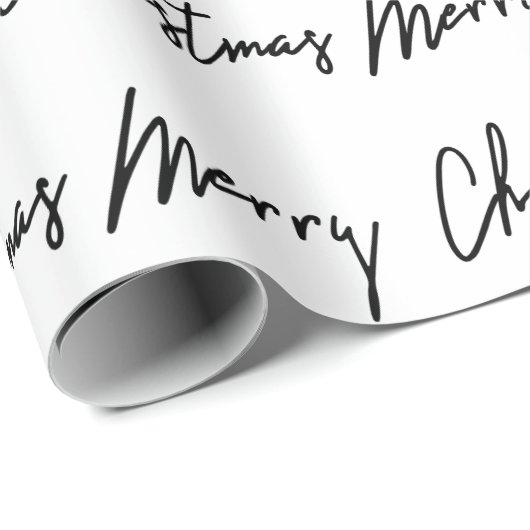 Vrolijk kerstscript zwart-witminimalisme cadeaupapier (Rol Hoek)