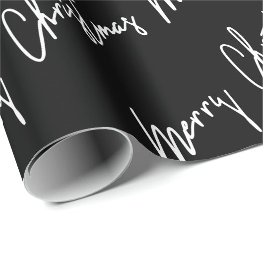 Vrolijk kerstscript zwart-witminimalisme Lux Cadeaupapier (Rol Hoek)