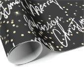 Vrolijk kerstscript zwarte naam Gold Confetti Cadeaupapier (Rol Hoek)