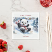 Vrolijk kerstservet! Grappig beer op een slee Servet (Insitu)