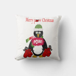 Vrolijk kerstSierkussen, Penguin Boxing Pow Kussen