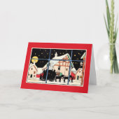 Vrolijk kerstsilhouet  antiek rood feestdagen kaart (Voorkant)