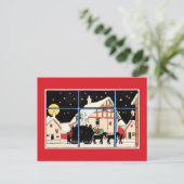 Vrolijk kerstsilhouet  antiek rood feestdagenkaart (Staand voorkant)