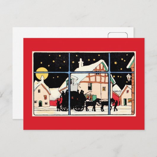 Vrolijk kerstsilhouet  antiek rood feestdagenkaart (Voorkant / Achterkant)