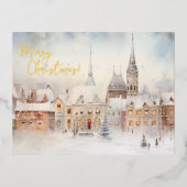 Vrolijk kerstsneeuw winter wonderland landschap folie feestdagen briefkaart (Voorkant)