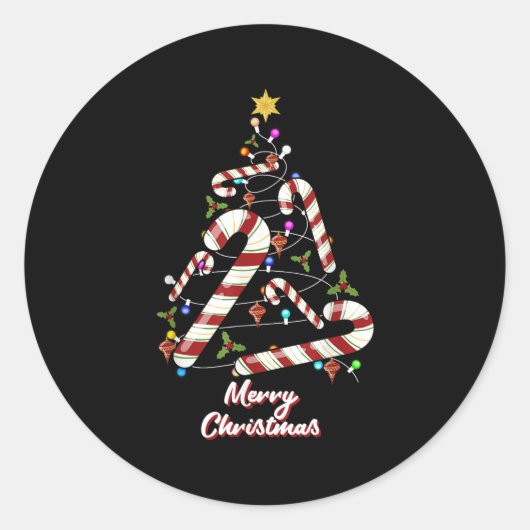 Vrolijk Kerstsnoep Cane Xmas Tree Vrouwen Boy Kind Ronde Sticker (Voorkant)