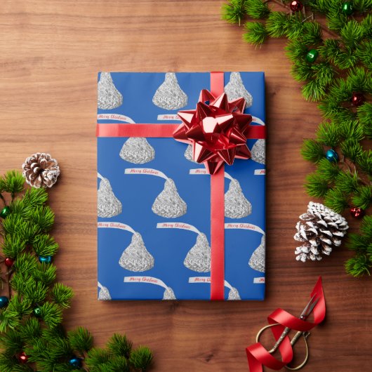 Vrolijk kerstSnoep op blauw Cadeaupapier (Feestdagen Geschenken)