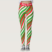 Vrolijk kerstSnoep Stripte Leggings (Voorkant)