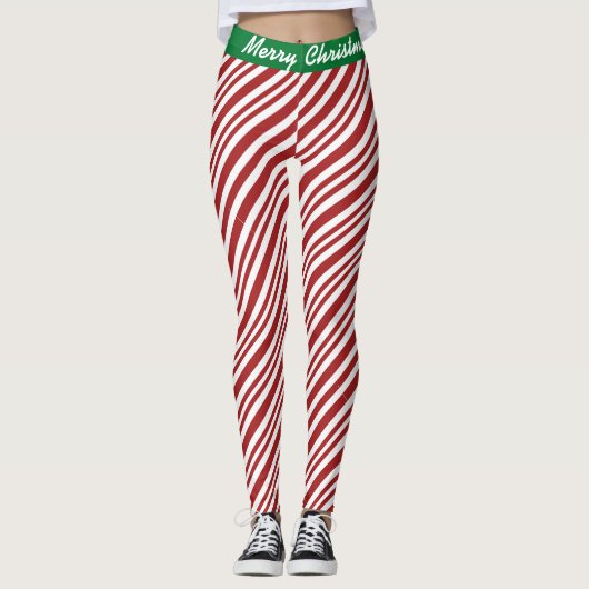 Vrolijk kerstSnoep Stripte Leggings (Voorkant)
