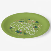 Vrolijk kerstsnoepriet en Holly Name Year Green Papieren Bordje (Gekanteld)