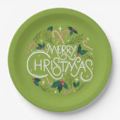 Vrolijk kerstsnoepriet en Holly Name Year Green Papieren Bordje (Voorkant)