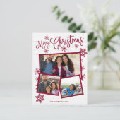Vrolijk kerstsnowflake Rustic 3 Foto's Collage Briefkaart (Staand voorkant)