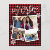 Vrolijk kerstsnowflake Rustic 3 Foto's Collage Briefkaart (Voorkant)