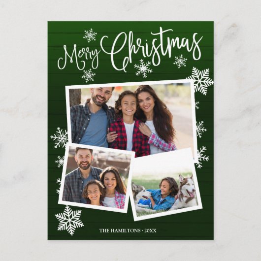 Vrolijk kerstsnowflake Rustic 3 Foto's Collage Briefkaart (Voorkant)