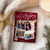 Vrolijk kerstsnowflake Rustic 3 Foto's Collage Briefkaart