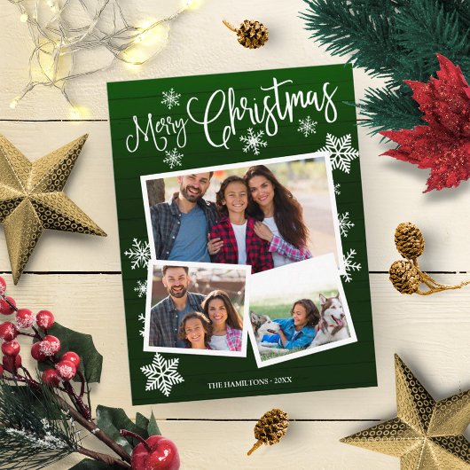 Vrolijk kerstsnowflake Rustic 3 Foto's Collage Briefkaart