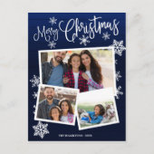 Vrolijk kerstsnowflake Rustic 3 Foto's Collage Briefkaart (Voorkant)