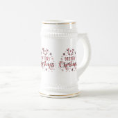 Vrolijk kerstsnowflakes, gelukkig nieuwjaar bierpul (Voorkant rechts)