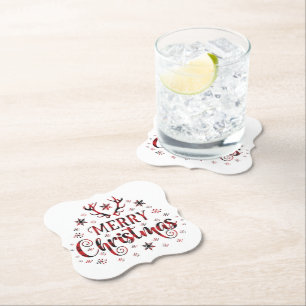 Vrolijk kerstsnowflakes, gelukkig nieuwjaar kartonnen onderzetters