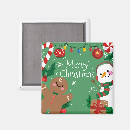 vrolijk kerstsnowman en gingerbroodman magneet (Voorkant / Achterkant)
