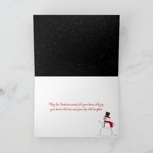Vrolijk kerstsnowman in zwart feestdagen kaart (Binnen)