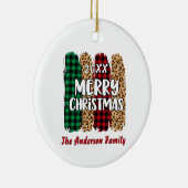 Vrolijk Kerstspel & Leopard Print Familienaam Keramisch Ornament (Rechts)