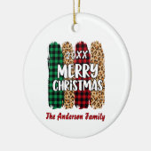 Vrolijk Kerstspel & Leopard Print Familienaam Keramisch Ornament (Links)