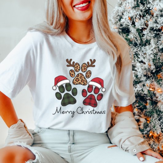Vrolijk Kerstspel Plaid Paw Print Vrouwen T-shirt