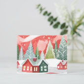 Vrolijk kerststadje | rood-groene Waterverf Feestdagenkaart (Staand voorkant)