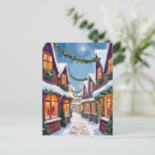 Vrolijk kerststadje Waterverf Feestdagenkaart (Staand voorkant)