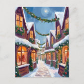 Vrolijk kerststadje Waterverf Feestdagenkaart (Voorkant)