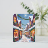 Vrolijk kerststadje Waterverf Feestdagenkaart (Staand voorkant)